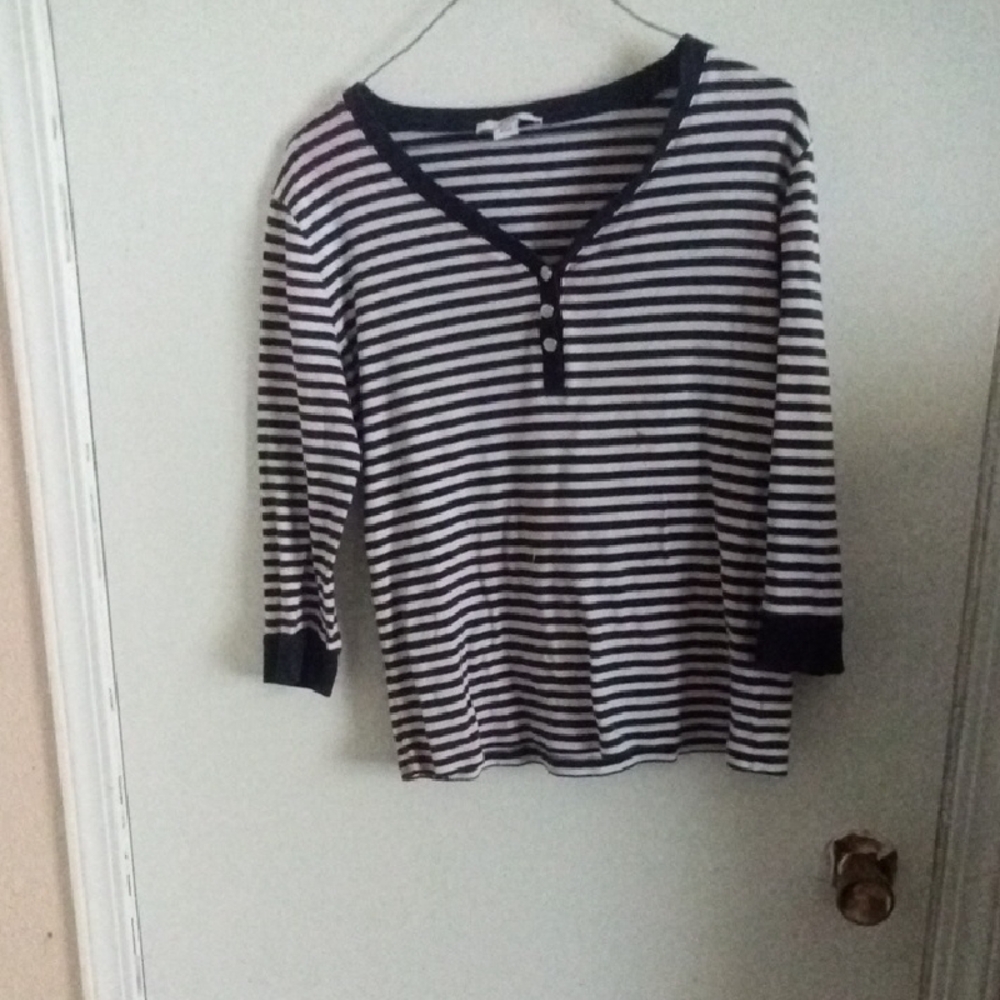 Striped Long Sleeve Henley Top